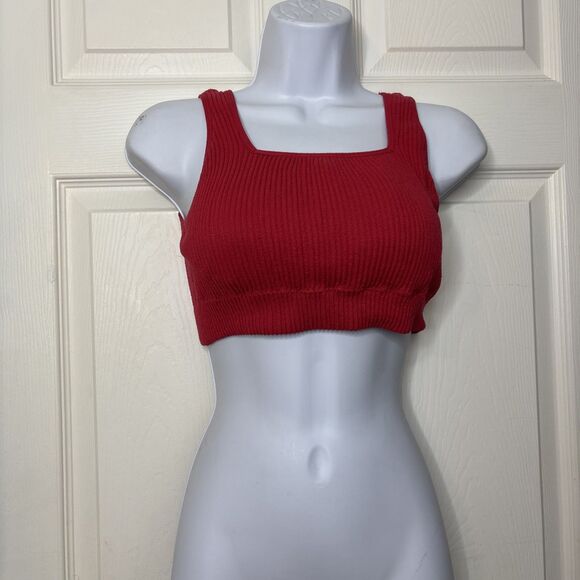 Maurices L Ribbed Knit Crop Tank Top Hot Pink Stretchy Sleeveless Basic - Picture 1 of 4
